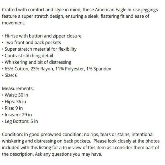 American Eagle Outfitters Size 6 Hi-Rise Jegging Super Stretch Reg Blue Denim - Picture 12 of 12